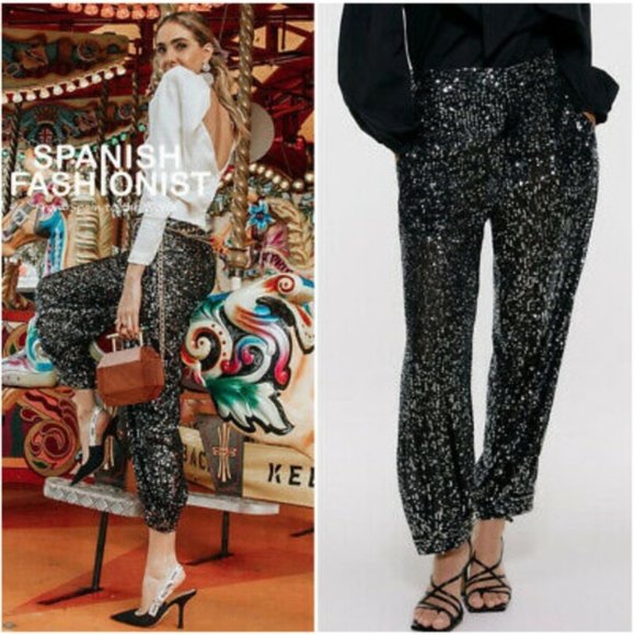 NEW ZARA Black Sequin Pants XS - Picture 12 of 13